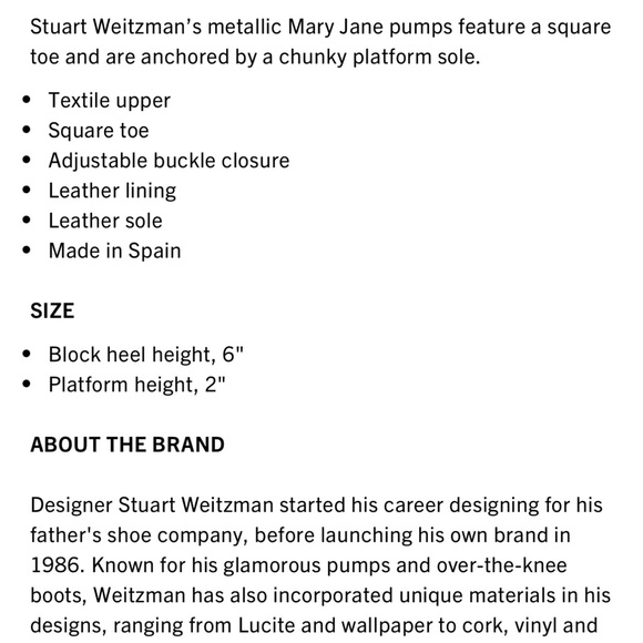 Brand new! Stuart Weitzman metallic Mary Jane platforms. Size US 7 1/2. - Picture 5 of 10